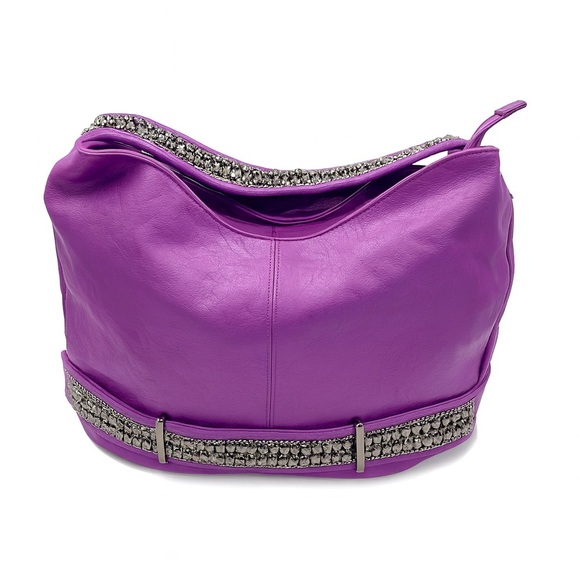 Charming Charlie Handbags - Charming Charlie Large Purple Hobo Shoulder Bag Sparkly Strap Faux Leather NWOT